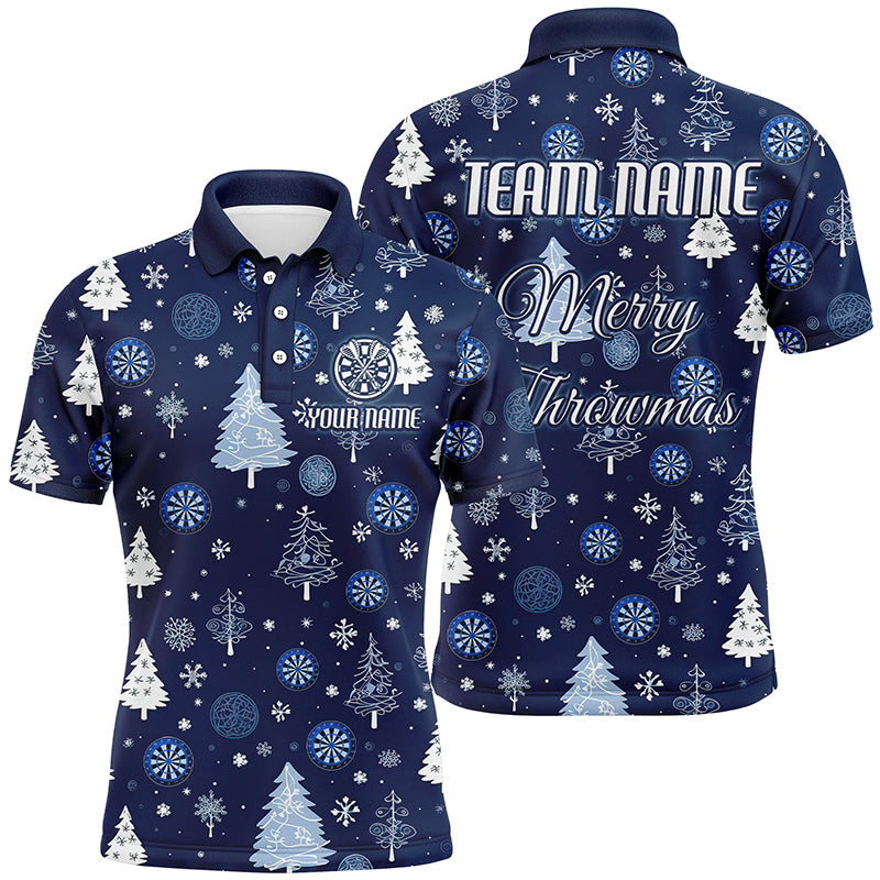 Individuelles blaues lustiges Weihnachtsbaum-Dart-Poloshirt für Herren, Weihnachts-Darttrikot-Geschenk TDM2916