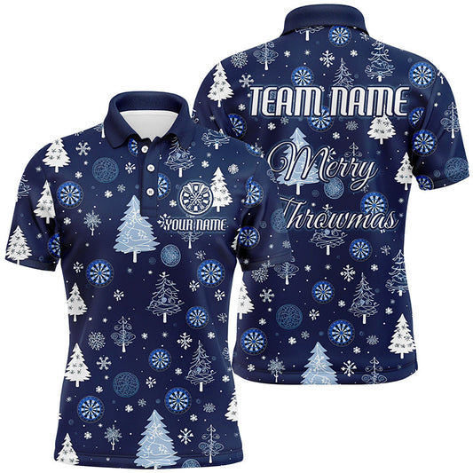 Individuelles blaues lustiges Weihnachtsbaum-Dart-Poloshirt für Herren, Weihnachts-Darttrikot-Geschenk TDM2916