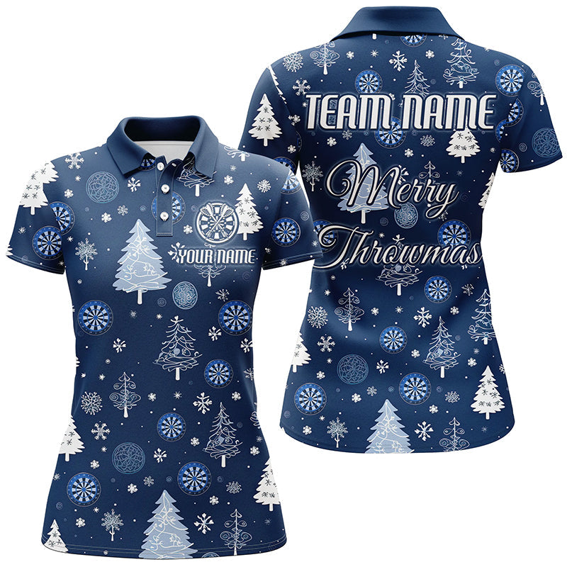 Individuelles Blaues Lustiges Weihnachtsbaum Dart Poloshirt für Damen, Weihnachts Dart Trikot Geschenk TDM2916