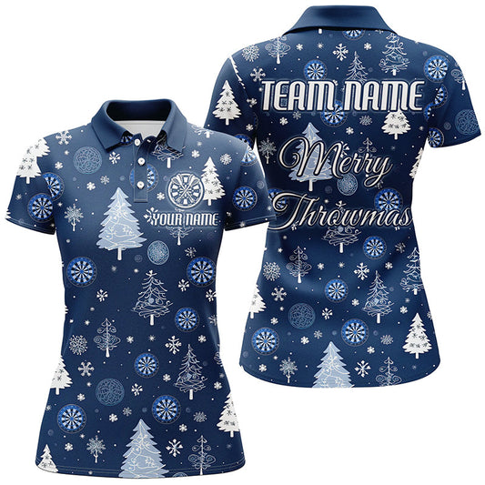 Individuelles Blaues Lustiges Weihnachtsbaum Dart Poloshirt für Damen, Weihnachts Dart Trikot Geschenk TDM2916