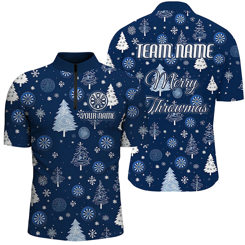 Individuelles Blau Lustiger Weihnachtsbaum Dart Herren Shirt mit Viertelreißverschluss, Weihnachts Dart Trikot Geschenk TDM2916