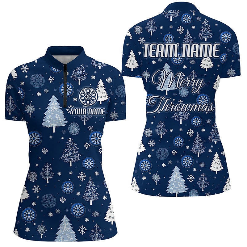Individuelles Blaues Lustiger Weihnachtsbaum Dart Damen Quarter Zip Shirt, Weihnachts Dart Trikot Geschenk TDM2916