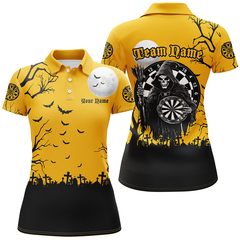 Individuelles Halloween Dart Poloshirt Für Herren, Lustiges Todesskelett Oranges Darttrikot TDM2453