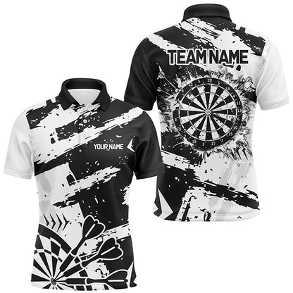 Grunge Schwarz Weiß Darts Polo & Viertelreißverschluss Maßgeschneiderte Herren Dartshirts Darts Teamtrikots TDM2454