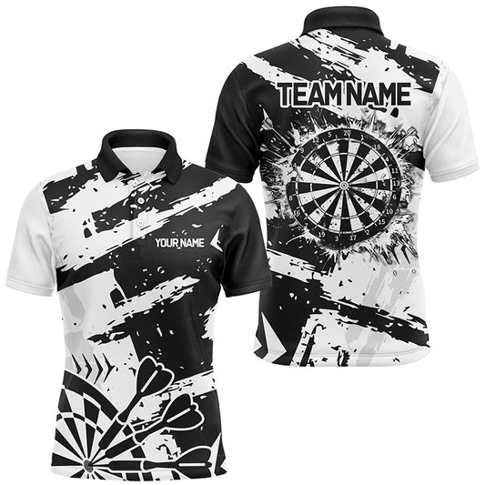 Grunge Schwarz Weiß Darts Polo & Viertelreißverschluss Maßgeschneiderte Herren Dartshirts Darts Teamtrikots TDM2454
