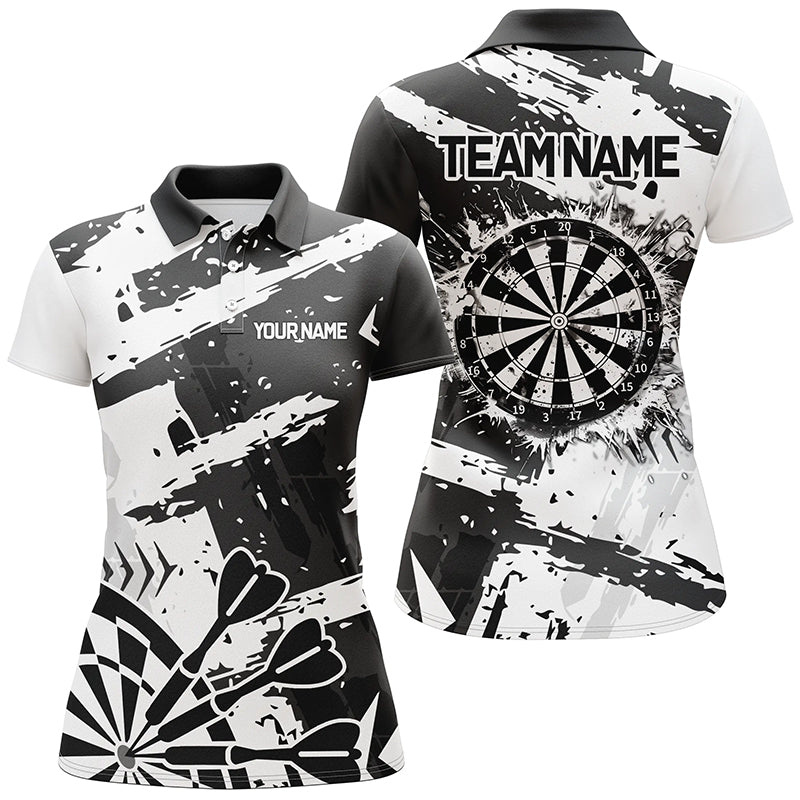 Grunge Schwarz-Weiß 1/4-Reißverschluss Polo, Damen-Dart-Teamshirt personalisiert TDM2454