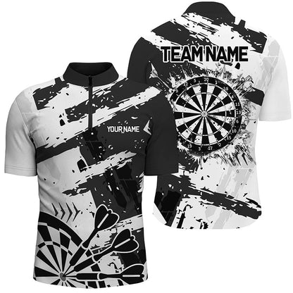 Grunge Schwarz Weiß Darts Polo & Viertelreißverschluss Maßgeschneiderte Herren Dartshirts Darts Teamtrikots TDM2454