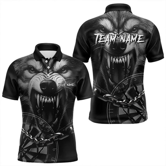 Personalisierter Knurrender Wolf Darts Polo & Viertelreißverschluss Maßgeschneiderte Herren Dartshirts Cooles Darttrikot TDM3374