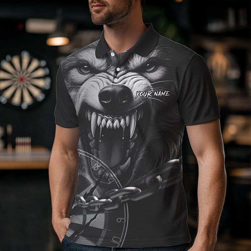 Personalisierter Knurrender Wolf Darts Polo & Viertelreißverschluss Maßgeschneiderte Herren Dartshirts Cooles Darttrikot TDM3374