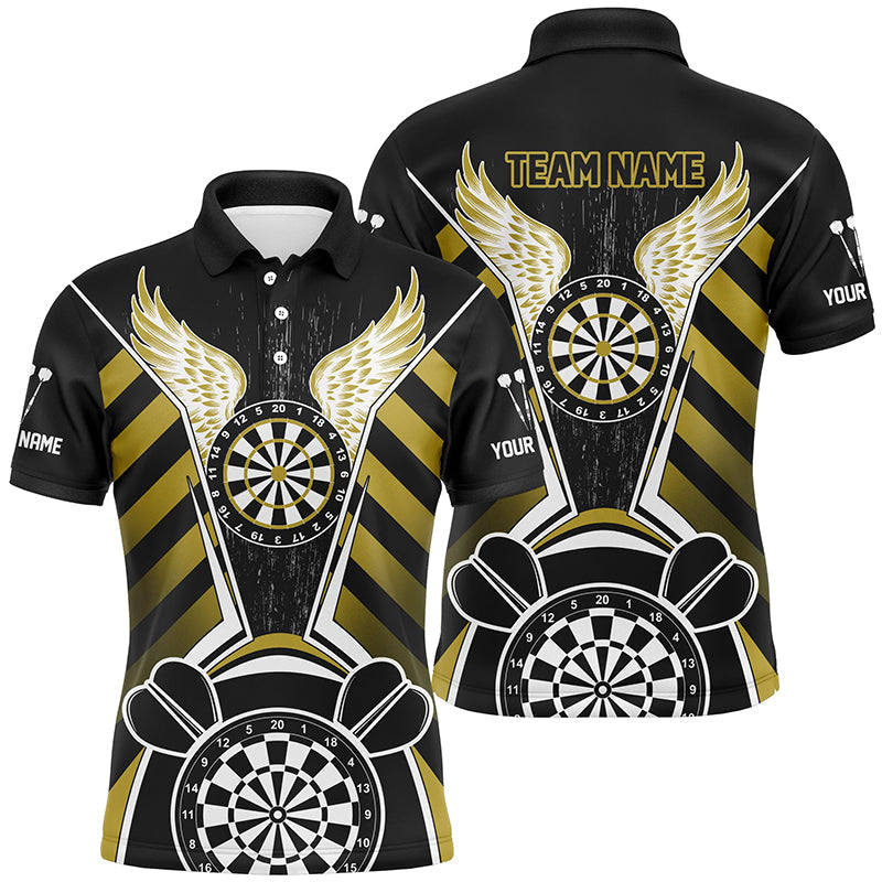 Individuelles schwarz-gelbes Dartbrett-Flügel-Dart-Poloshirt für Herren, lustiges Darttrikot TDM2931