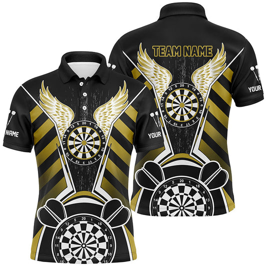 Individuelles schwarz-gelbes Dartbrett-Flügel-Dart-Poloshirt für Herren, lustiges Darttrikot TDM2931