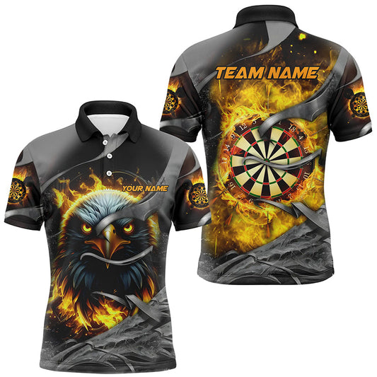 Individuelles Adler-Dartbrett-Feuer-Dart-Poloshirt für Herren, Dart-Liga-Teamtrikot Gelb TDM2933