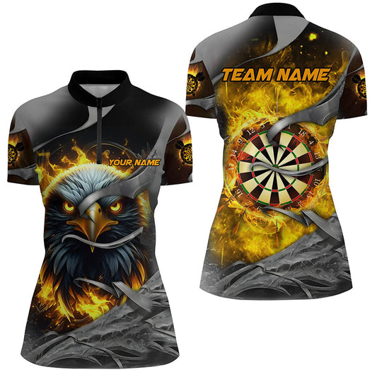 Individuelles Adler Dartboard Feuer Dart Damen Quarter Zip Shirt, Dart Liga Team Trikot Gelb TDM2933