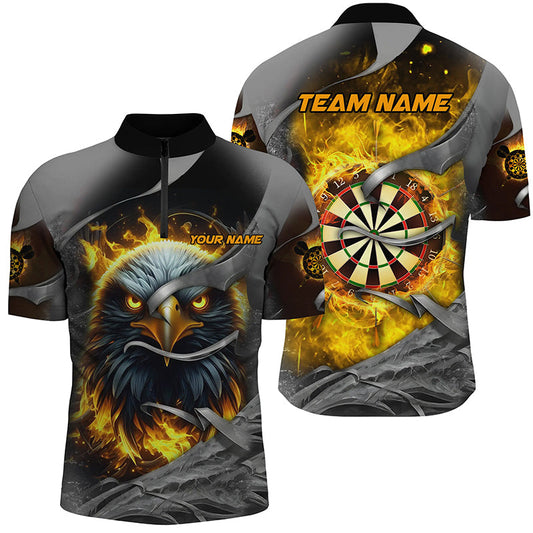 Individuelles Adler Darts Board Feuer Dart Herren Shirt mit Viertelreißverschluss, Dart Liga Team Trikot Gelb TDM2933