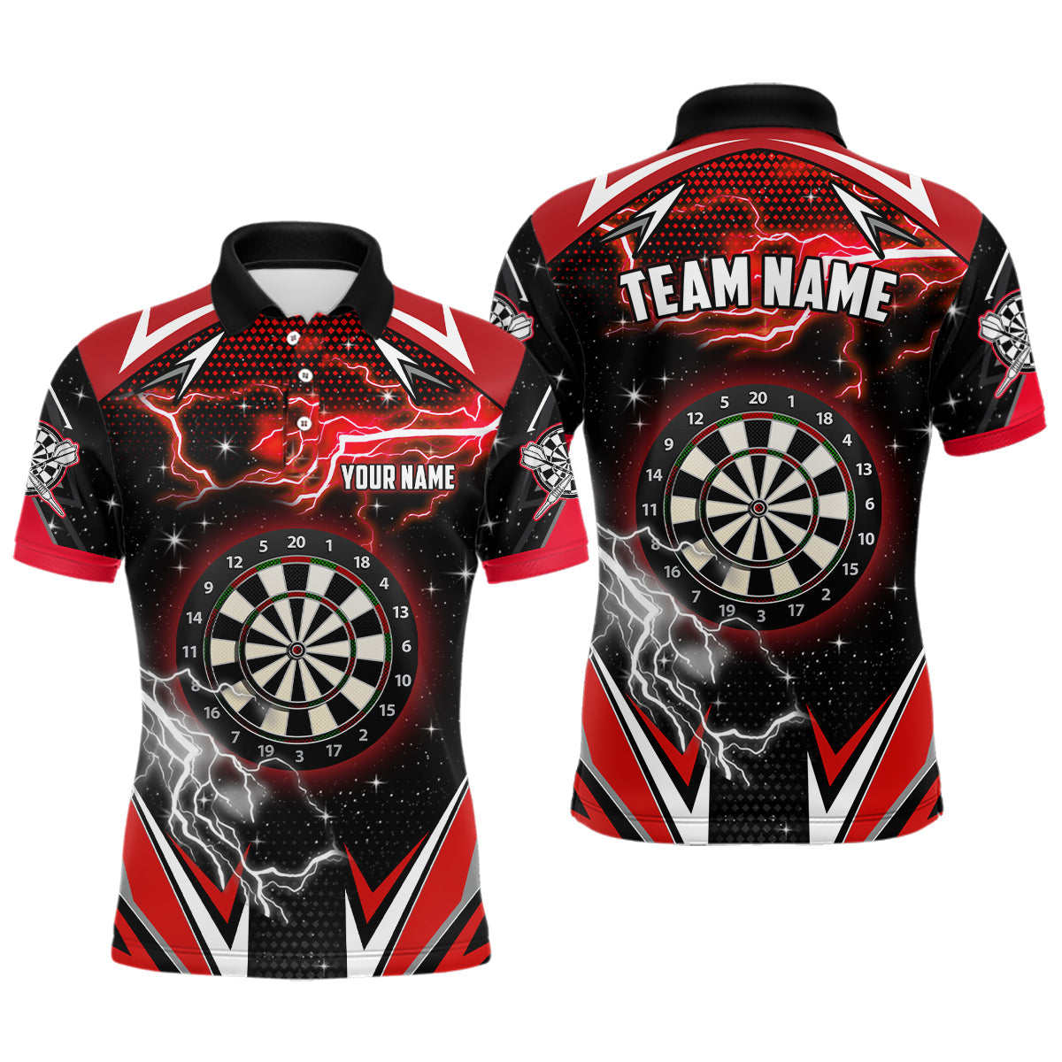 Individuelles Thunder Lightning Rote Dart Trikots für Herren, Team Liga Dart Shirts TDM1192