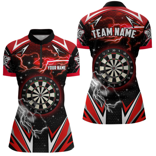 Individuelles Thunder Lightning rotes Dart Damen Quarter Zip Shirt, Team Liga Darttrikots TDM1192