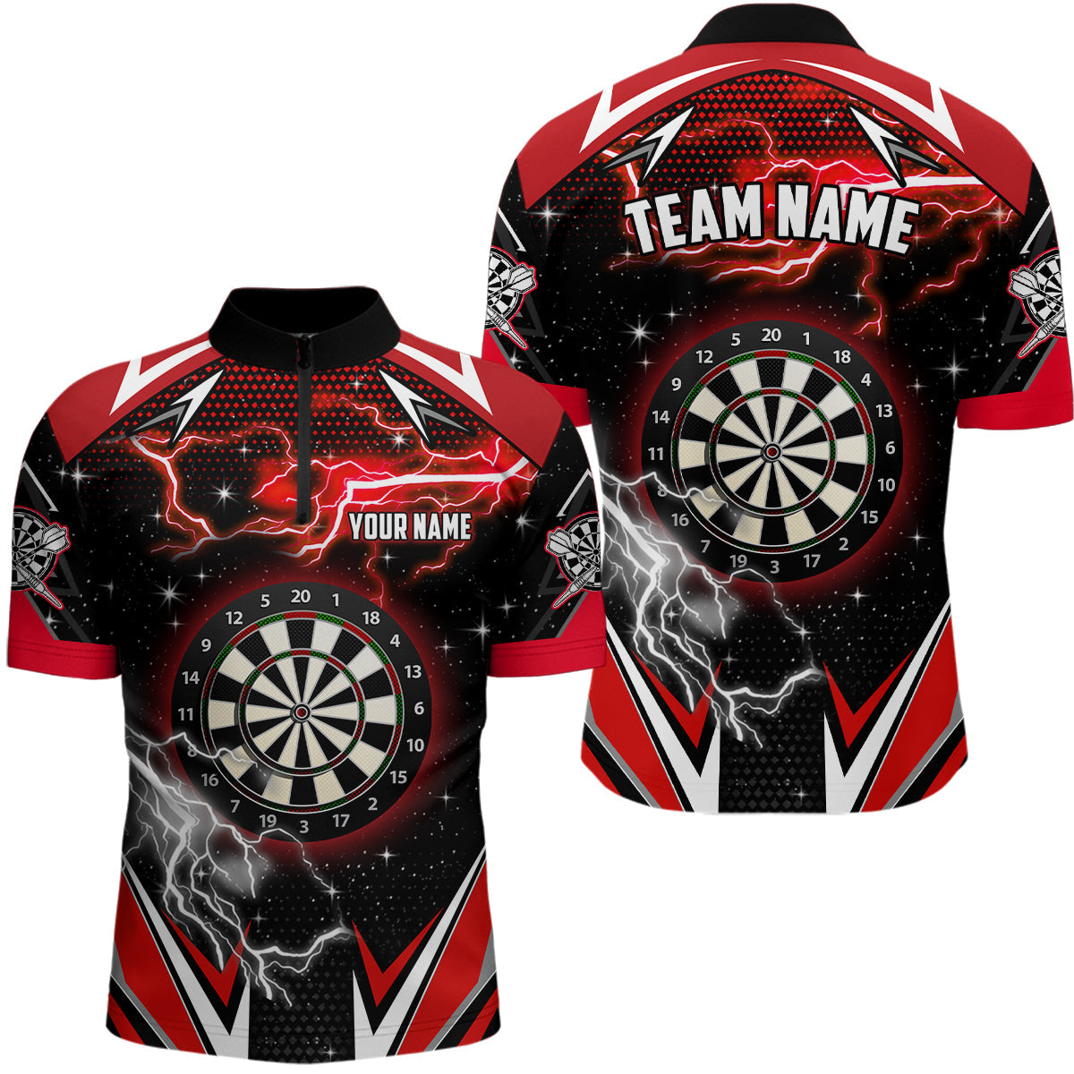 Individuelles Rotes Donner-Blitz Dart Herren Shirt mit Viertelreißverschluss, Dart Trikot TDM1192