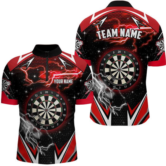 Individuelles Rotes Donner-Blitz Dart Herren Shirt mit Viertelreißverschluss, Dart Trikot TDM1192