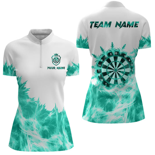 Individuelles Icy Türkis Licht Weiß Dart Damen Quarter Zip Shirt, Dart Trikot Team Shirt TDM3682
