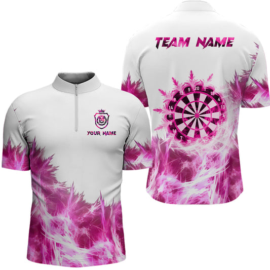 Individuelles Pink Icy Light Weiß Dart Viertelreißverschluss Herren Shirt, Dart Trikot Team Shirt TDM3683