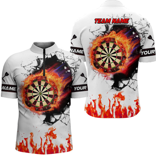 Individuelles Orangenes Dartboard Feuerflamme Dart Shirt mit Viertelreißverschluss, Dart Team Shirt TDM1391