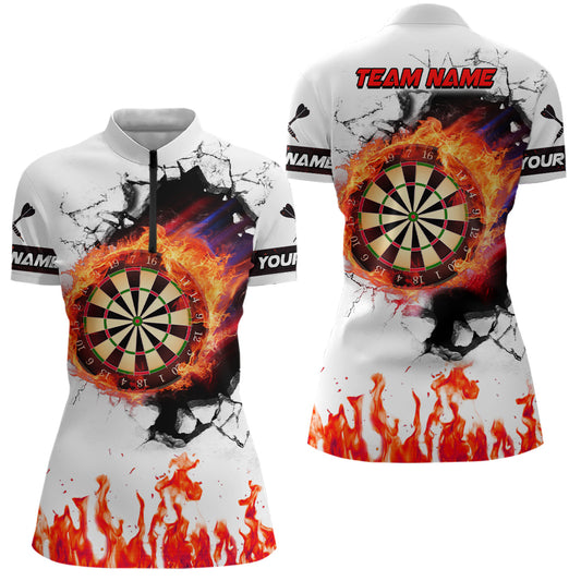Individuelles oranges Dartboard Fire Flame Dart Quarter Zip Shirt, Dart Teamshirt TDM1391