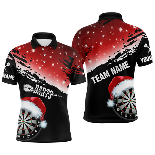 Individuelles rotes Santa-Dartbrett-Weihnachts-Dart-Poloshirt für Herren, lustiges Darttrikot TDM2953