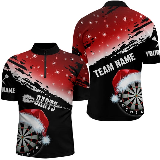 Individuelles Rotes Santa Darts Board Weihnachts Dart Herren Shirts mit Viertelreißverschluss, Lustiger Dart Trikot TDM2953