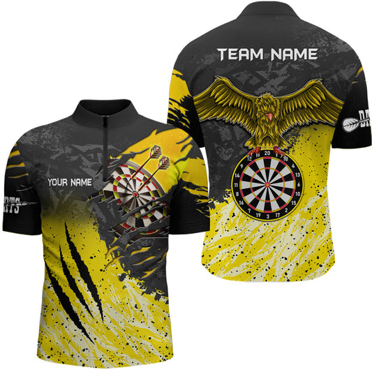 Individuelles Schwarz und Gelbes Adler Dartboard Dart Viertelreißverschluss Herren Shirt, Dart Trikot Team TDM3521