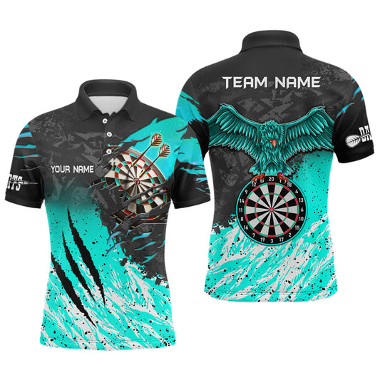 Individuelles türkis-schwarzes Adler-Dartbrett-Dart-Poloshirt für Herren, Dart-Teamtrikot TDM3522
