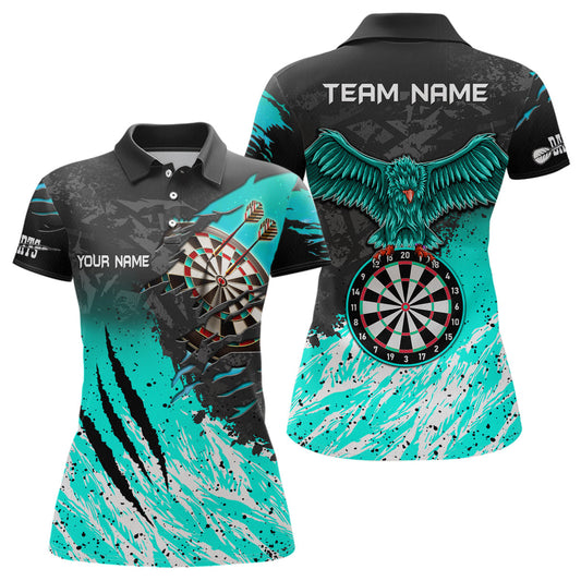 Türkis-Schwarz Adler Dartbrett Dart-Poloshirt für Damen, Dart-Trikot-Team TDM3522