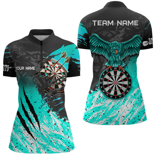 Individuelles Türkis-Schwarz Adler Dartbrett Dart Damen Quarter Zip Shirt, Dart Trikot Team TDM3522