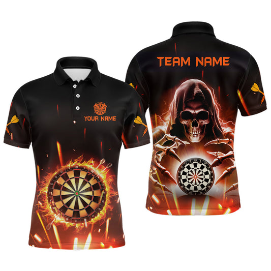 Individuelles Totenschädel Dartbrett Feuerflamme Herren Poloshirt, Dart Teamtrikot TDM1404