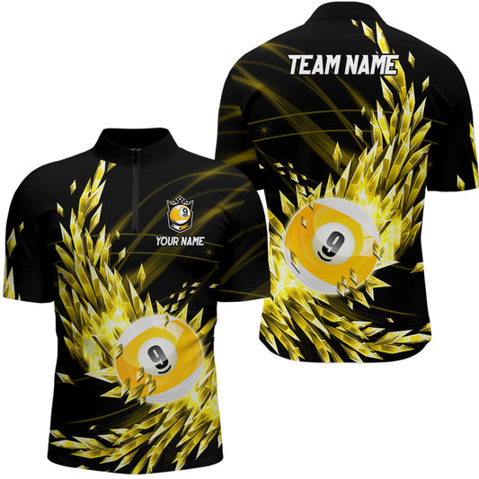 3D Gelbes Frozen Ice Quarter-Zip Shirt für Herren, personalisiertes 9 Ball Pool Billiard Shirt TDM1774