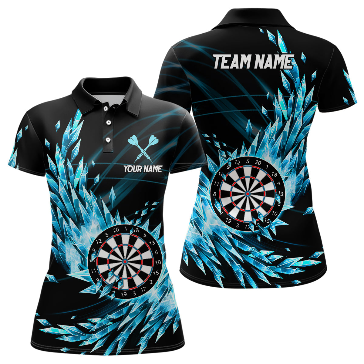 Individuelles Blaues Gefrorenes Icy Herren Poloshirt, Dart Shirts Für Team Dart Trikot TDM1210