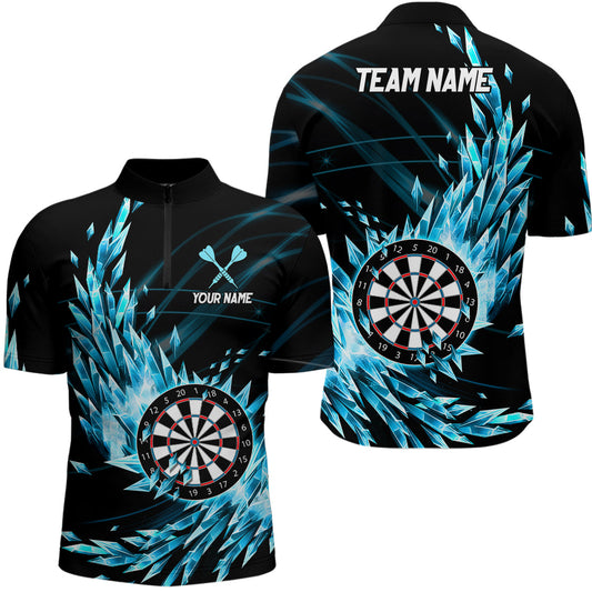 Individuelles Blaues Gefrorenes Herren Shirt mit Viertelreißverschluss, Dart Team Trikot TDM1210