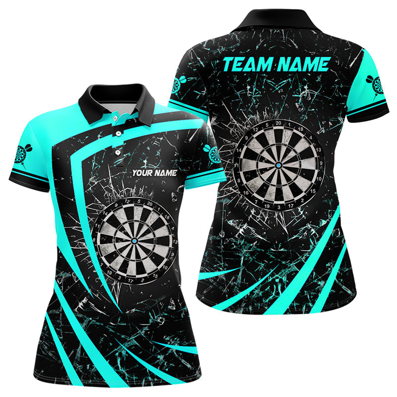 Lustiges türkisfarbenes „Glassprung“-Darttrikot, individuelles Damen-Polo & 1/4-Zip TDM3876