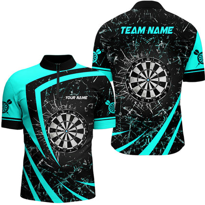 Türkisfarbene „Glassprung“-Dartshirts für Herren, lustige individuelle Darttrikots Polo & 1/4-Zip TDM3876