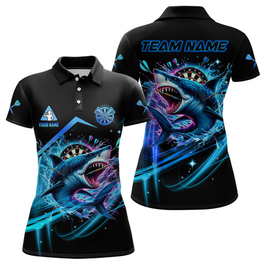 Blaues 3D-Dartboard und Hai Damen-Dartpolo & 1/4-Reißverschlussshirts, lustiges Darttrikot-Outfit TDM2957