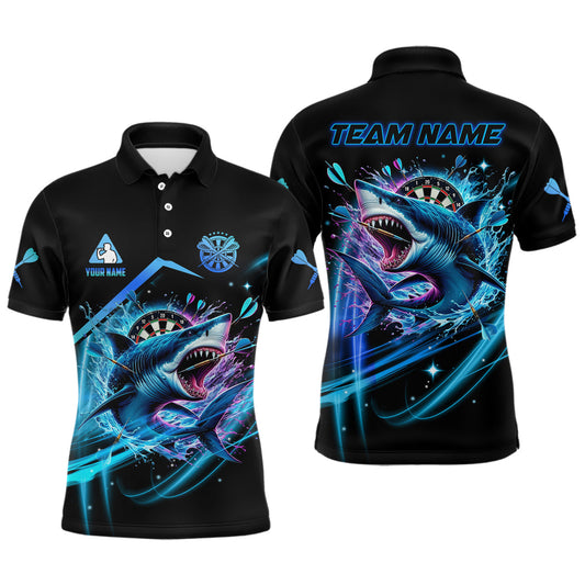 Personalisierte Blaues 3D Darts Board Und Hai Herren Dart Polo & 1/4 Reißverschluss Shirts, Lustiges Darttrikot TDM2957