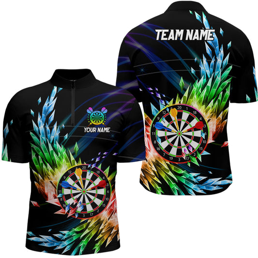 Buntes Gefrorenes Eis Dart Herren Shirt mit Viertelreißverschluss, Dart Trikot Outfit für Team TDM1431