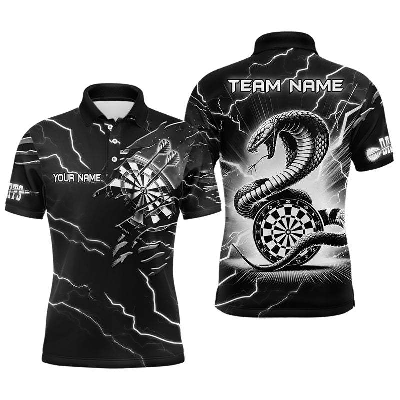 Individuelles Herren-Dartshirt – Schwarz-weißes Blitz-Kobra-Design, Dart-Teamtrikot TDM3882