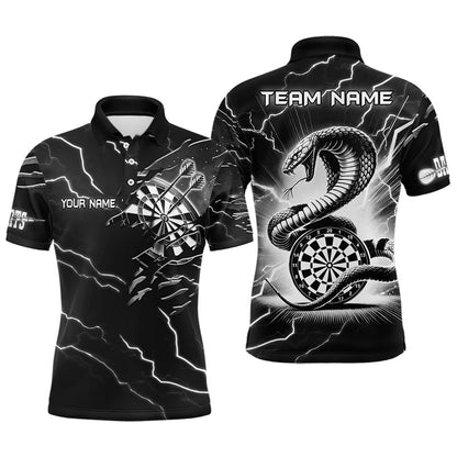Individuelles Herren-Dartshirt – Schwarz-weißes Blitz-Kobra-Design, Dart-Teamtrikot TDM3882