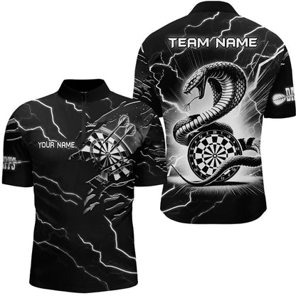 Individuelles Herren-Dartshirt – Schwarz-weißes Blitz-Kobra-Design, Dart-Teamtrikot TDM3882