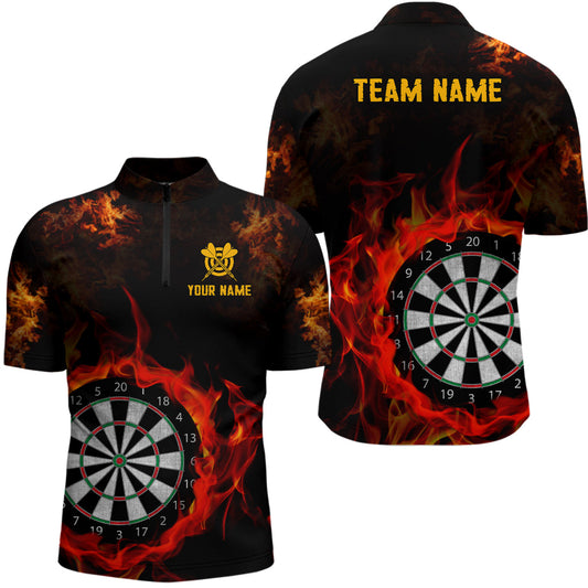 Individuelles Feuerflamme Dartboard Herren Shirt mit Viertelreißverschluss, Dart Team Trikot TDM1226