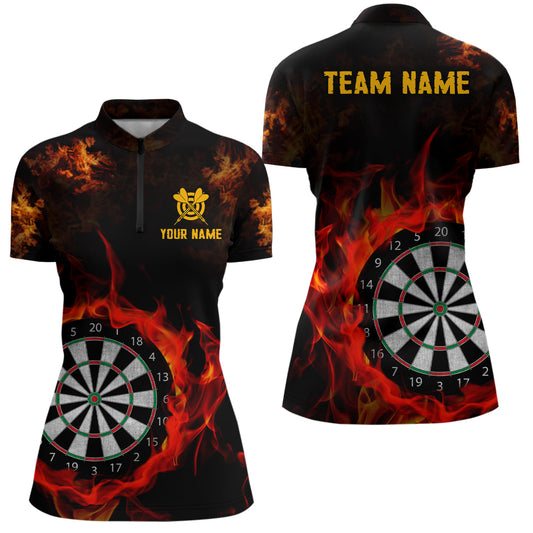 Individuelles Feuer Flamme Dartboard Damen Quarter Zip Shirt, Dart Shirts Für Team Dart Trikot TDM1226