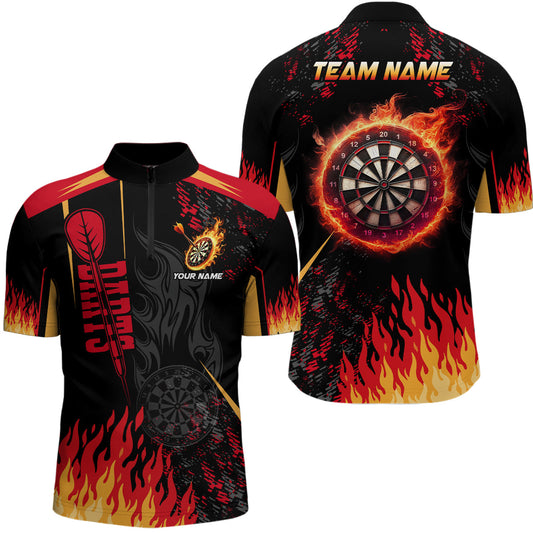 Dartboard Feuerflamme Dart Herren Shirt mit Viertelreißverschluss, Dart Trikot TDM1437