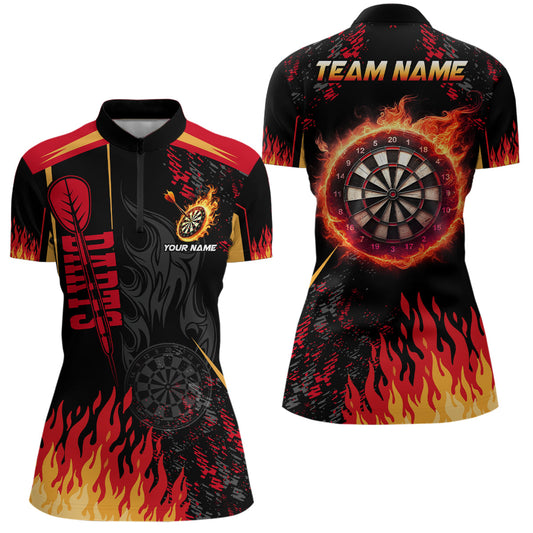 Individuelles Dartboard Fire Flame Dart Quarter Zip Shirt für Damen, Darttrikot TDM1437