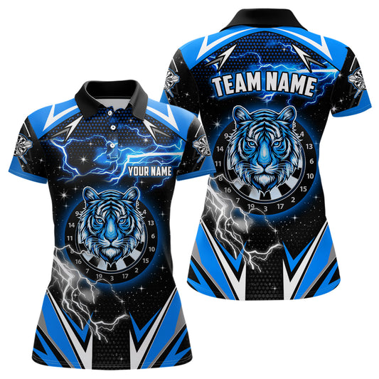 Individuelles Tiger Dartbrett Donner Blitz Blaues Herren Poloshirt, Dart Teamtrikot TDM2213