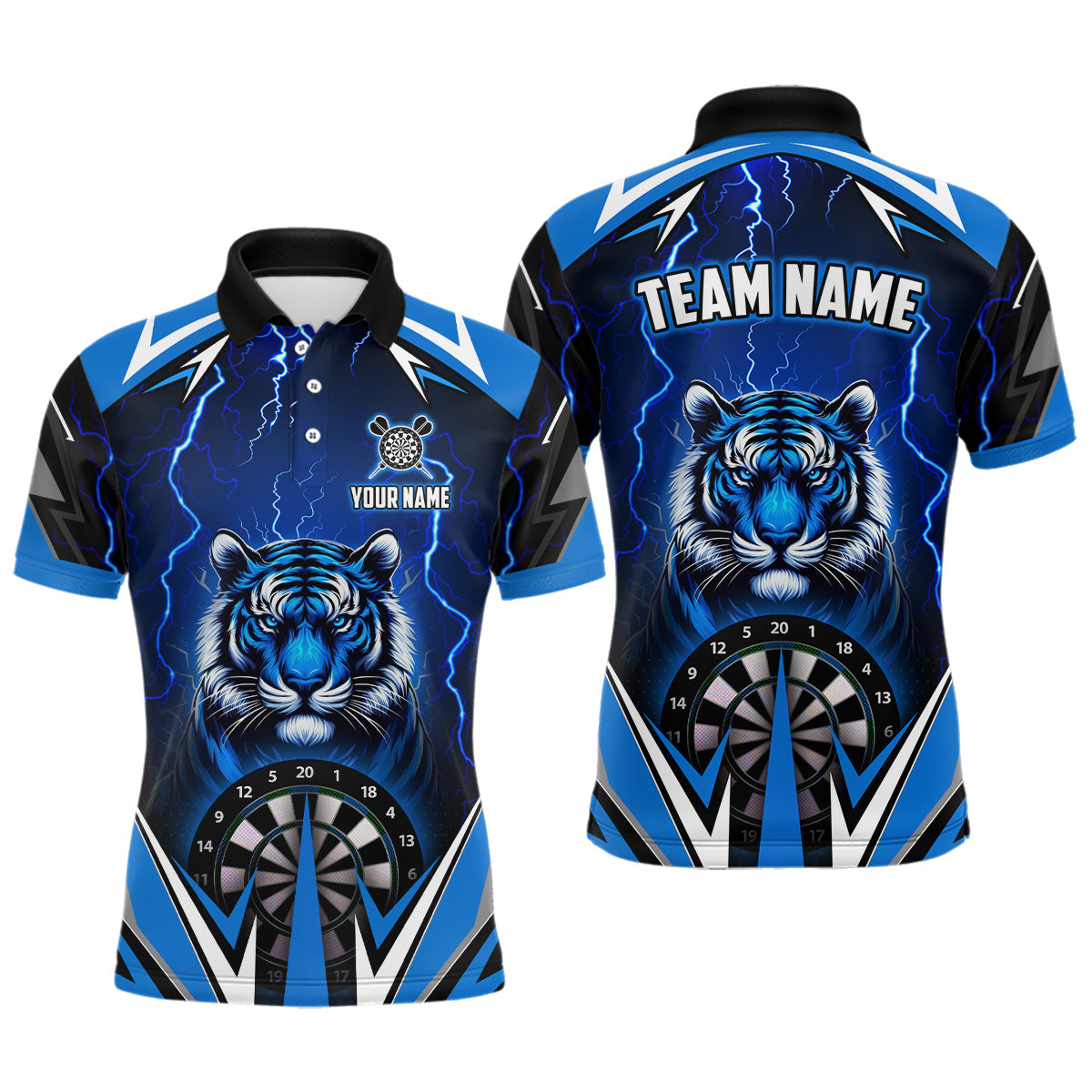 Individuelles Tiger Donner Blitz Blaues Herren Poloshirt, Dartbrett Darttrikot TDM2214